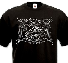 T-SHIRT LOVE TATTOO - HATE PEOPLE - Tatouage Old School Mexicain Chicanos Gun