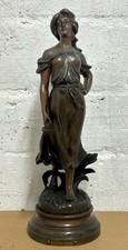 Spelter Antique French Sculpture Moissonneuse by de Ranieri, French farm-girl