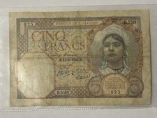 Billet De Banque D’Algérie 5 Francs 1941