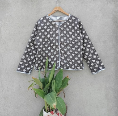 Floral noir veste matelassé - floral,