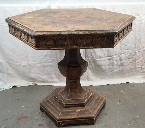 Table exagonale bois frise - table, bois.