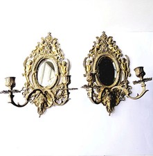 2 Appliques miroir bougeoirs ancien en Bronze et miroirs biseautés XIXe
