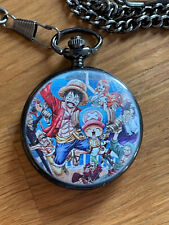 ONE PIECE : MONTRE PENDENTIF DE POCHE NOIRE RONDE COULEUR + BOITE ET POCHETTE