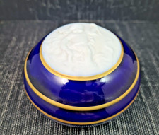 Limoges Le Roy Boîte En Porcelaine Cobalt Bleu Avec Relief De Biscuit Ø Cm 8