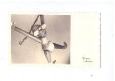 JOUET PANTIN Singe en bois de BONNE ANNEE / Carte période 1940-1950