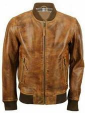 Manteau ancien blouson bomber cuir marron vieilli homme motard moto vintage