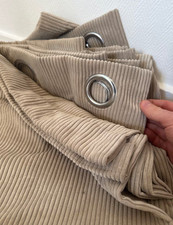 MADE.COM Selky, paire de rideaux à œillets 140 x 260 cm, velours côtelé taupe