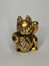 ? Maneki Neko japonais doré – petit chat porte-bonheur en métal Lucky Cat Japan