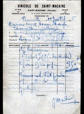 SAINT-MACAIRE (33) VINS GRANDS CRUS "VINICOLE DE ST-MACAIRE / J. MARTINET" 1938