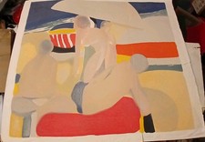 Grande Lithographie Roger Muhl, Sur la plage. Exemplaire Hors commerce