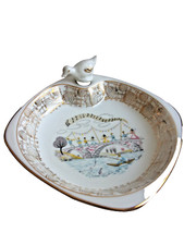 ANCIENNE ASSIETTE BEBE CHAUFFANTE ANSE VERITABLE PORCELAINE R & F FRANCE Signé