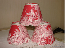 Abat-jour festonné toile de jouy  rouge "Scènes champêtres"  13 / 14cm