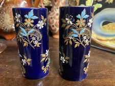 ANCIENNE PAIRE DE PETITS VASES « ROULEAU » EMAILLE Signés GIEN