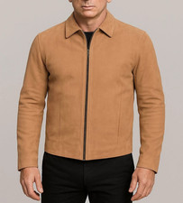 Veste en cuir daim marron pour