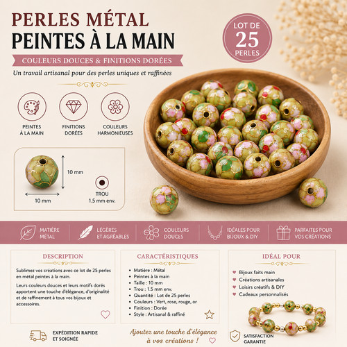 Perles métal peintes main - métal, 10