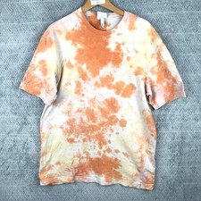 H & M T-Shirt Unisexe M Orange Blanc Tie-Dye Relaxed Fit 100% Coton Streetwear