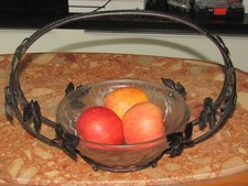 Coupe à Fruits Art Nouveau Déco Pâte De Verre Fer Forgé  feuilles