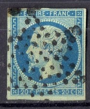 FRANCE !  Timbre NAPOLEON de 1854 n°14A bleu/vert ETOILE