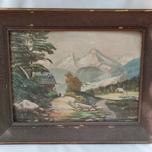 Tableau huile bois ancien