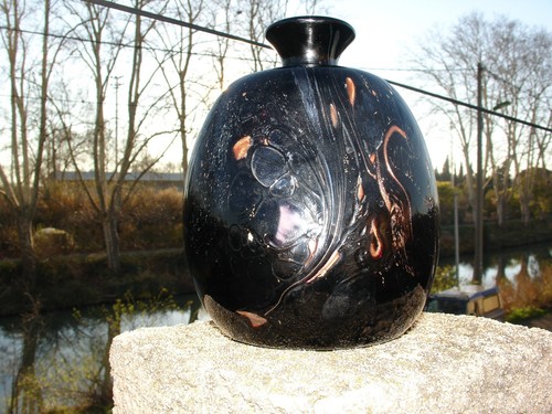 Large glass paste vase - , signed
