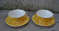 Deux tasses Digoin Sarreguemines Jaunes Pois blancs Sous tasse Vaisselle