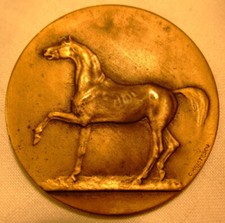 Brevet d'Equitation 1er degré, C. Kristescu, 1959, bronze, boîte, diam. 4,,6cm