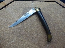 ancien couteau Laguiole Le Sabot inoxydable,corne,laiton,L 10-18cm,P 57g