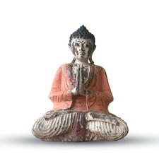 Statue de Bouddha vintage orange sculptée à la main - 30 cm - Bienvenue