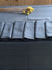 SET Art Deco French BASQUE Cotton TABLECLOTH 12 NAPKINS INDIGO tones TG m c1930