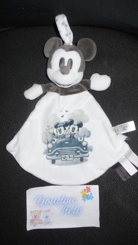 Doudou plat mickey blanc gris - doudou,