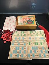 ancienne boite de jeu de loto pions en bois manque 3 dans l'état