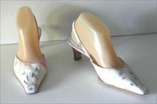 HEYRAUD Escarpins Pointus Ouverts Cuir blanc Nacré T 37.5  TBE