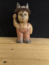 figurine en bois lapin habit de campagne H 27cm statue