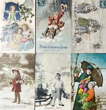 CHRISTMAS ANCIENT POSTCARD 1900 GREETINGS OLD CARD ANGEL CHILDREN WINTER FRENCH