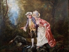 Tableau Ancien XIXème Peinture Huile sur Toile Romantique Signé 