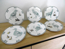 SIX ASSIETTES DESSERT FAIENCE CREIL MONTEREAU XIX ème SERVICE SILHOUETTES Lot B.