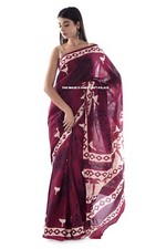 Sari Indien En Coton Marron Avec Imprimé Canard Traditionnel Ethnique