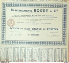 Etablissements Bogey Et Compagnie Levallois (92) Action 10000 Fr 1954