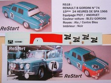 RS018 RENAULT 8 GORDINI n°74 24h SPA 1966 Andruet Piot decal ReStart 1/43 Norev