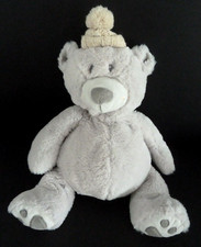 85. DOUDOU PELUCHE ETAM OURS RANGE PYJAMA gris blanc bonnet laine TTBE
