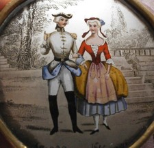 Boîte à bonbons / dragées époque Restauration Miniature sous verre églomisé