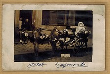 Cpa Carte Photo RPPC attelage calèche tirée par un âne enfant  bt044