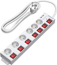 Multiprise 6 Prises Interrupteurs Individuels Sécurité Portable Ordinateur Fr