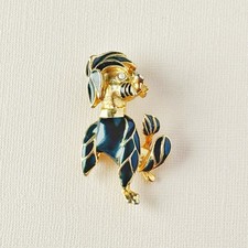 Broche Vintage Caniche Noir, Métal Doré Et Émail