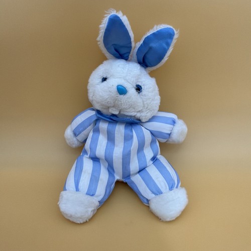Doudou lapin bleu blanc - lapin, et