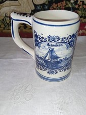 Belle Chope de Bière 🍺 Heineken Delft Blue Motifs Moulin Et Bateau Handpalnted 