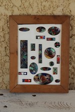 TABLEAU EMAUX SUR CUIVRE  1950 50's sur chassis en bois chambre photo 