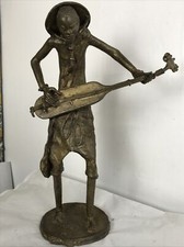 ANCIENNE STATUE SCULPTURE MUSICIEN BRONZE AFRIQUE Hauteur  37 Cm