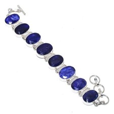 Bracelet pierre précieuse saphir bleu forme ovale fait main chaîne réglable b...