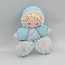Ancien Doudou poupée chiffon tissu bleu fleurs COROLLE - 36535